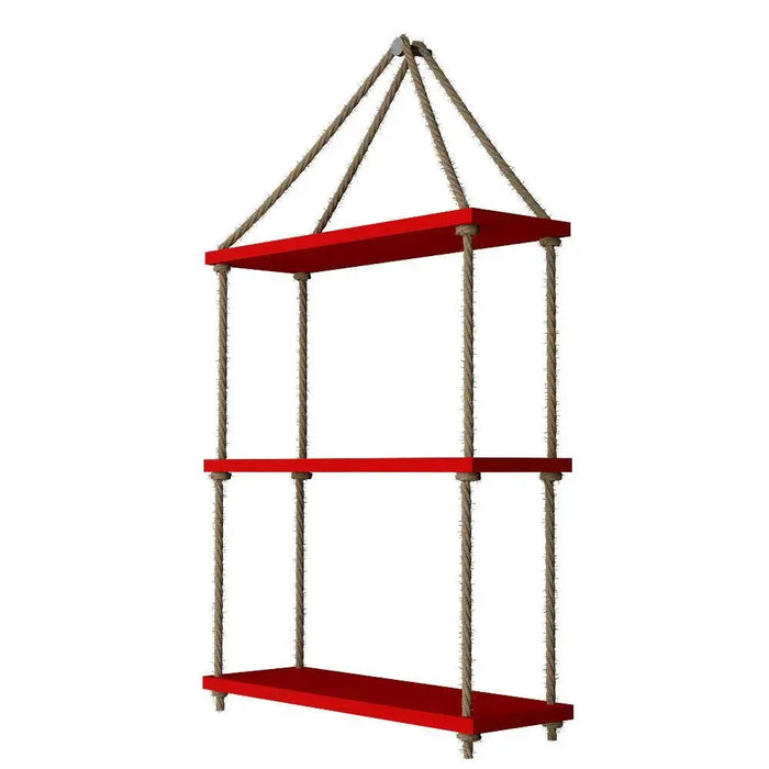 Planter Shelf Wooden Wall Hanging with Rope (Red Color)