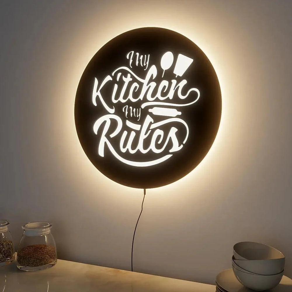 High - Quality 'My Kitchen My Rules' Backlit Wall Decor for Kitchen Decor - All India Decor