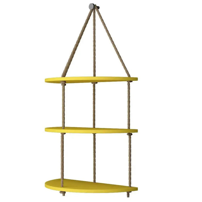 Wooden Wall Hanging Planter Shelf with Rope Three Layers(Yellow)