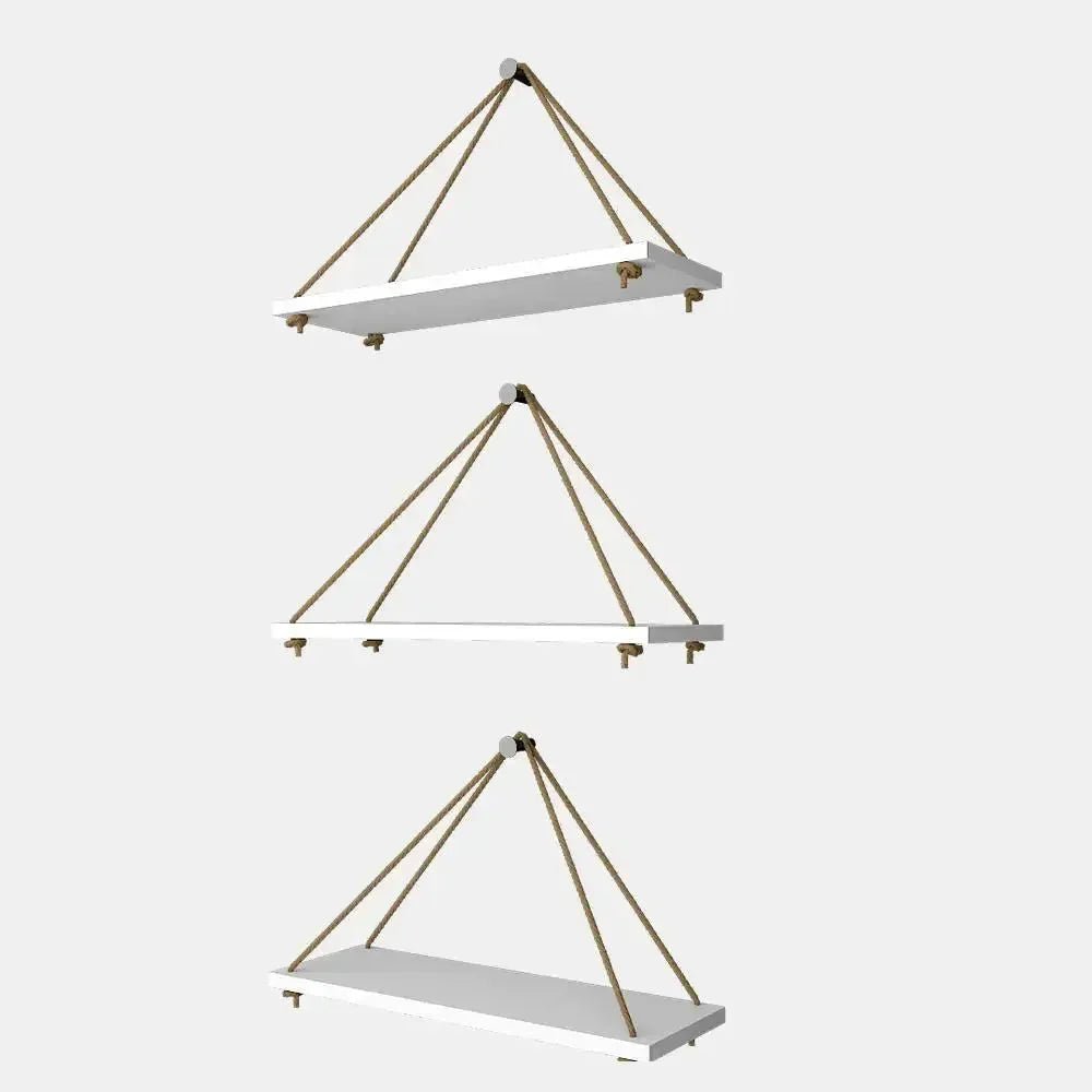 Wooden Wall Hanging Planter Shelf with Rope (White, Set of 3) - All India Decor