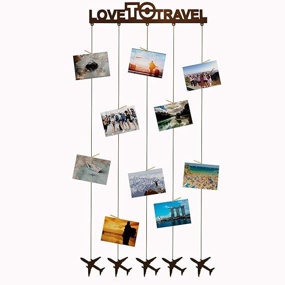 Love to Travel Wood Photo Frame with Clips Size: 27 Inch(Width) X 56 Inch(Height). - All India Decor