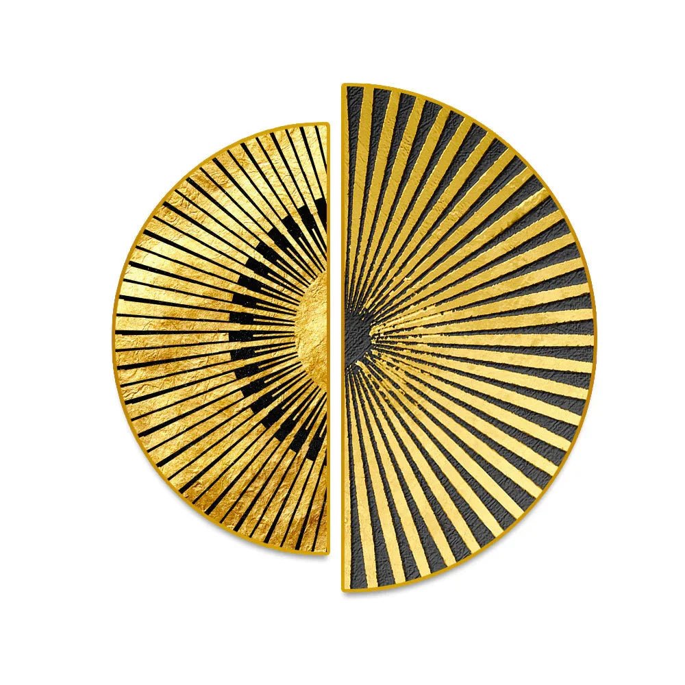 Semi Circle Gold Sun Abstract Art Geometry Canvas Wall Framed Wall Art - All India Decor