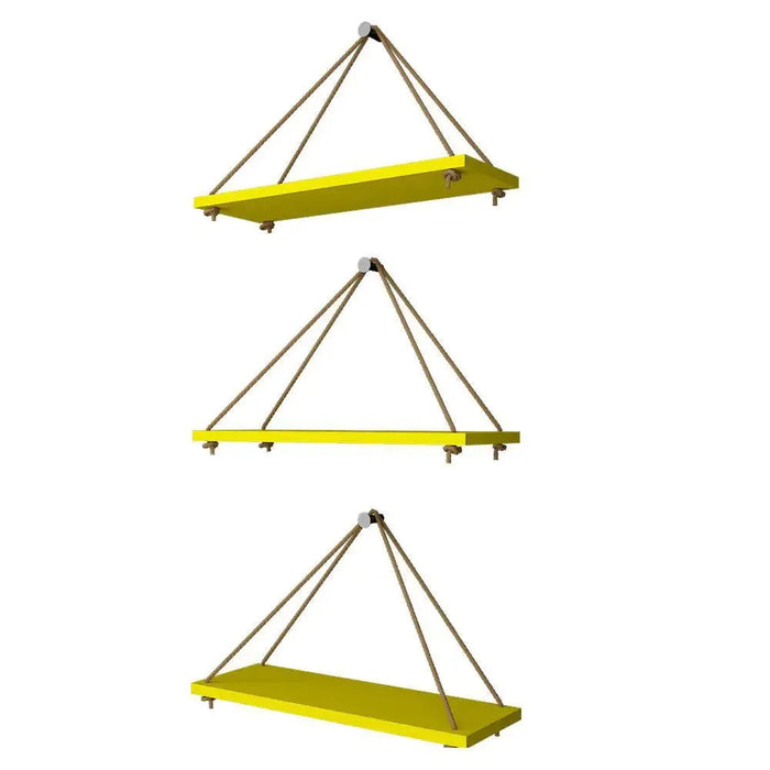 Wooden Wall Hanging Planter Shelf with Rope (Yellow, Set of 3)