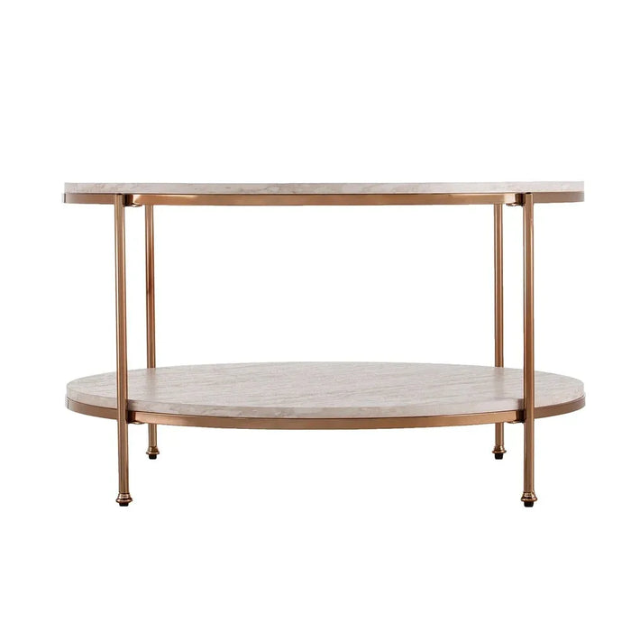 Round Metal Coffee Table In Shiny Rose Gold Edge