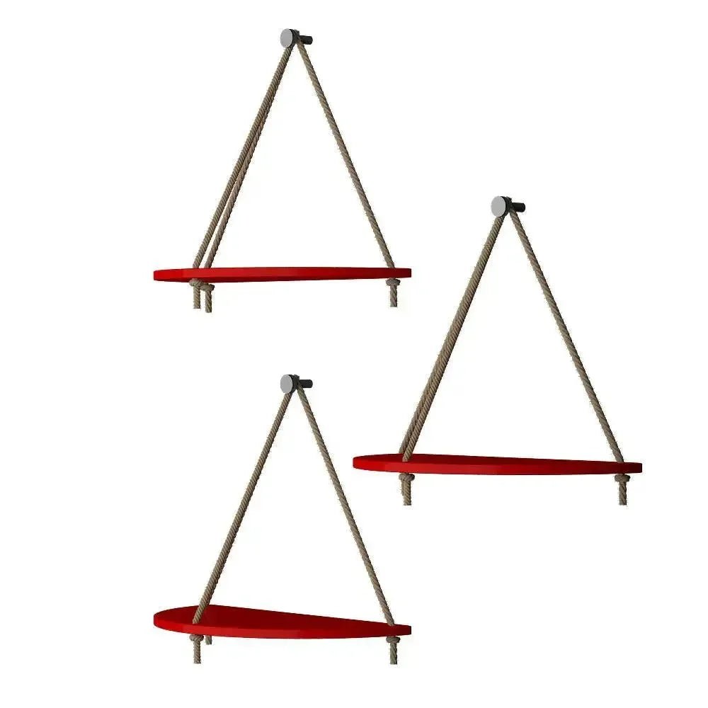 Wooden Wall Hanging Curved Shape Planter Shelf with Rope (Red) - All India Decor