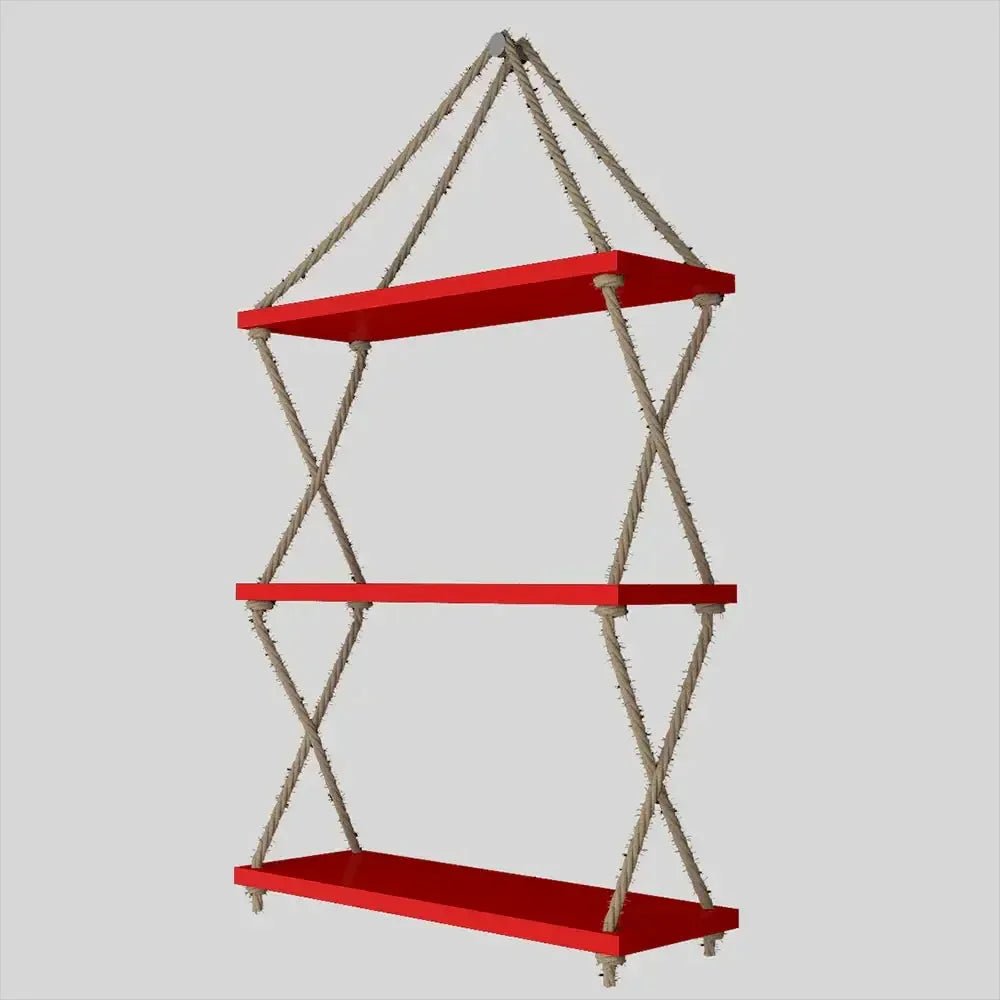 Cross Rope Wooden Wall Hanging Planter Shelf (Red Color) - All India Decor