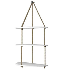 Wooden Wall Hanging Planter Shelf with Rope Three Layers(White) - All India Decor