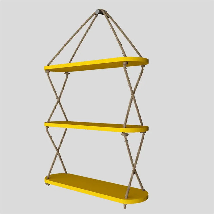 Wooden Wall Hanging Planter Shelf, Cross Rope with Three Layer (Yellow Color)