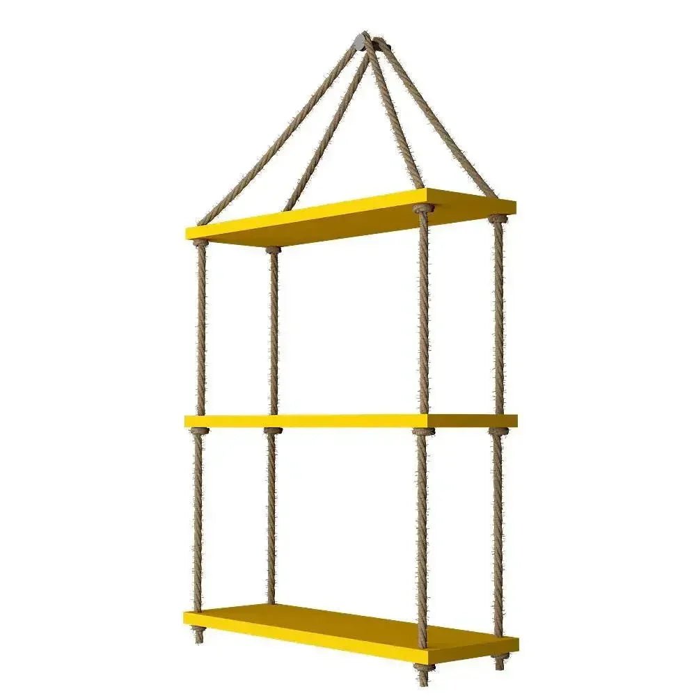 Planter Shelf Wooden Wall Hanging with Rope (Yellow Color) - All India Decor