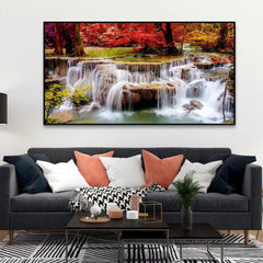 Gorgeous Autumn Forest Waterfall Canvas Wall Paintings & Arts - All India Decor