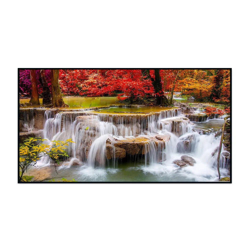 Gorgeous Autumn Forest Waterfall Canvas Wall Paintings & Arts - All India Decor