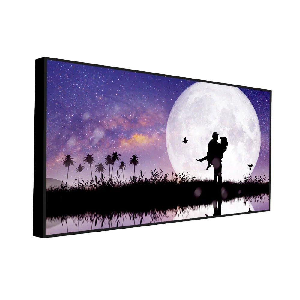 Couple Kissing Against The Full Moon, Unframed Premium Canvas Wall Paintings & Arts - All India Decor
