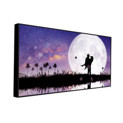 Couple Kissing Against The Full Moon, Unframed Premium Canvas Wall Paintings & Arts - All India Decor