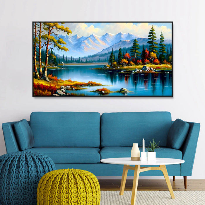 Panoramic Mountain with River Flow Canvas Printed Wall Paintings & Arts