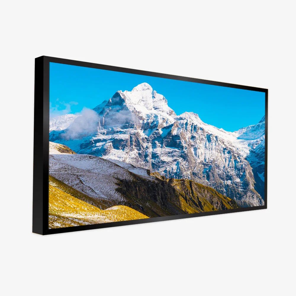 Panoramic Mountains Covered with Snow Under a Clear Blue Sky Canvas Printed Wall Paintings & Arts - All India Decor