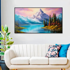 Beautiful Mountains with River Flow Landscape Canvas Printed Wall Paintings & Arts - All India Decor
