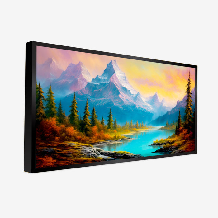 Beautiful Panoramic Design Mountains with River Flow Scenery Wall Paintings & Arts