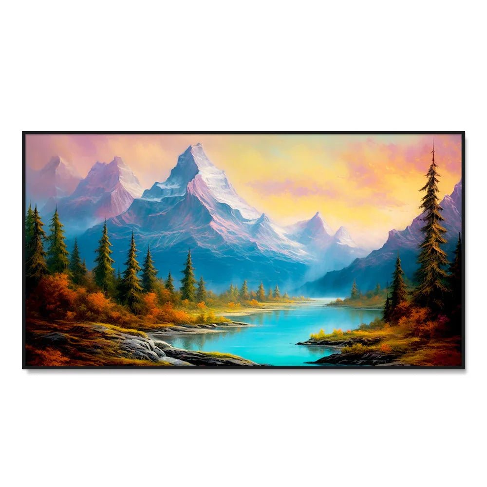 Beautiful Panoramic Design Mountains with River Flow Scenery Wall Paintings & Arts - All India Decor
