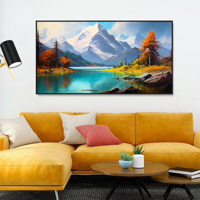 Beautiful Panoramic Design Mountains with Lake Scenery Wall Paintings & Arts