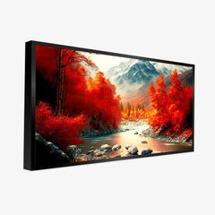 Beautiful Autumn Landscape in Red Yellow Tones with Bright Mountain River Wall Painting & Art - All India Decor