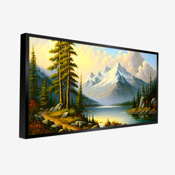 Panoramic Natural Mountain Landscape with Trees Canvas Printed Wall Paintings & Arts