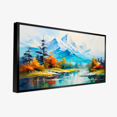 Panoramic Mountain Lake with Fall Foliage Canvas Printed Wall Paintings & Arts - All India Decor