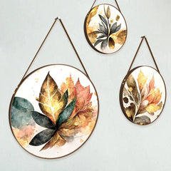 Artistic Brushed Leaves Round Framed Wall Art Set of 3 - All India Decor