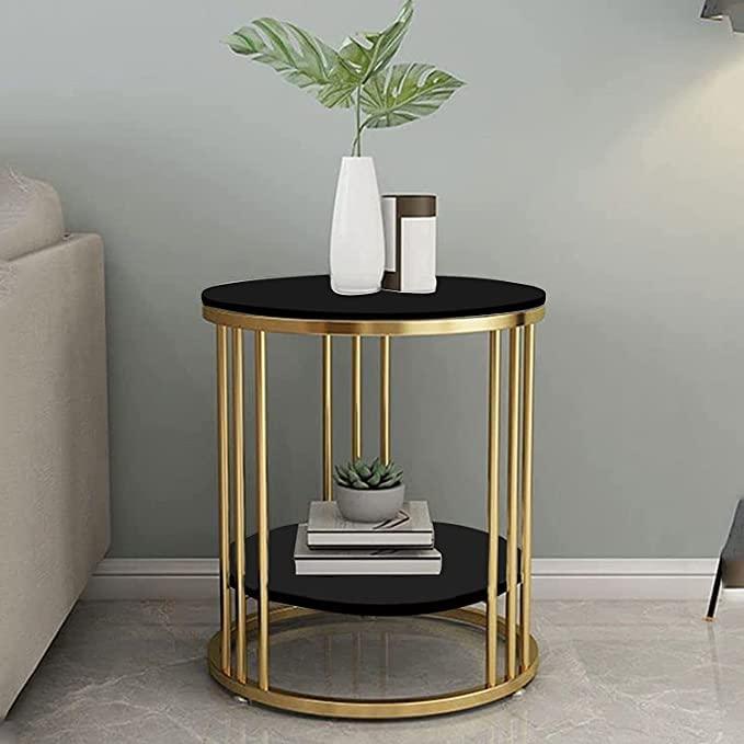 Black & Golden Simple Modern Bedside Cabinet Small Round Table - All India Decor