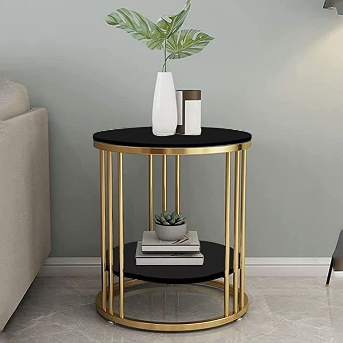 Black & Golden Simple Modern Bedside Cabinet Small Round Table