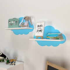 Cloud - Shaped Wooden Kids Shelf (Blue) - All India Decor