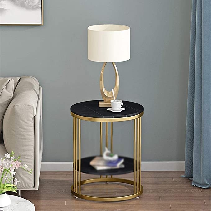 Black & Golden Simple Modern Bedside Cabinet Small Round Table