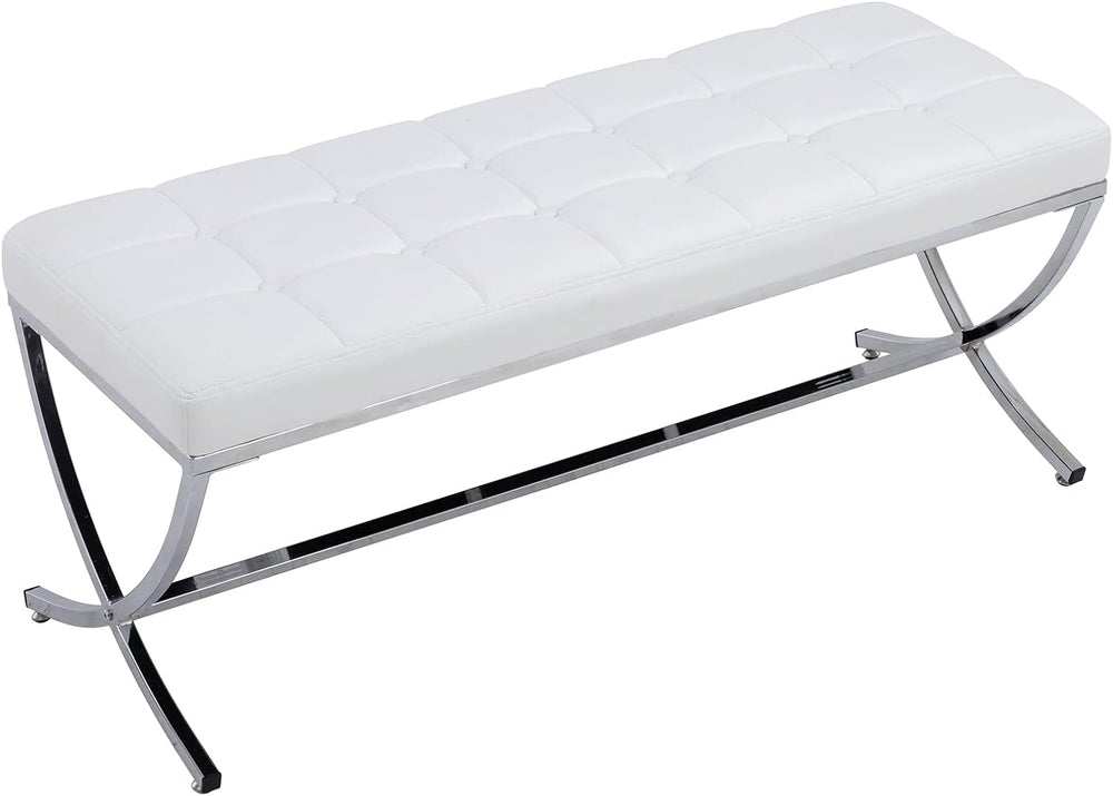 White bench with metal frame on a white background
