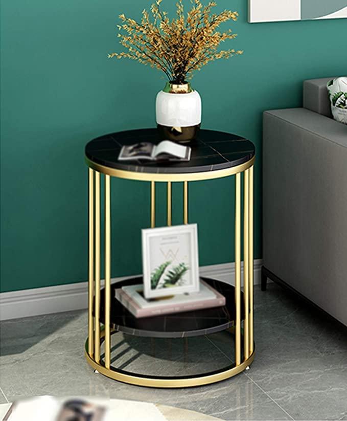 Black & Golden Simple Modern Bedside Cabinet Small Round Table - All India Decor