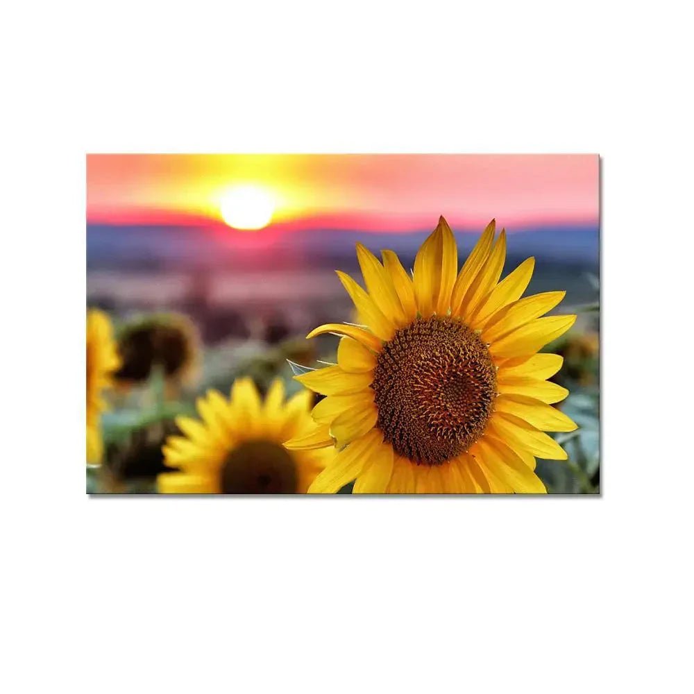 Sunflower With Sunset Scenery Canvas Prints Wooden Wall Painting - All India Decor
