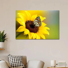 Sunflower With Butterfly Canvas Prints Wooden Wall Painting - All India Decor