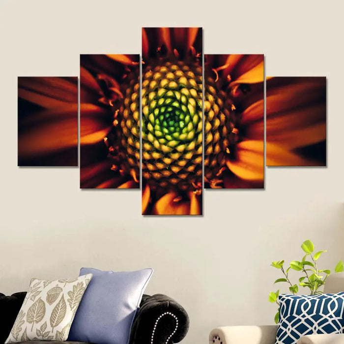 Beautiful Macro Shot Sunflower 5 Pieces Canvas Print Wall Painting