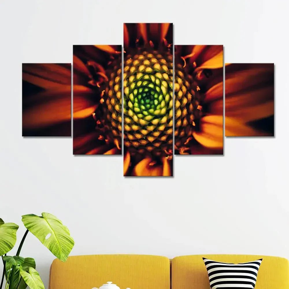 Beautiful Macro Shot Sunflower 5 Pieces Canvas Print Wall Painting - All India Decor