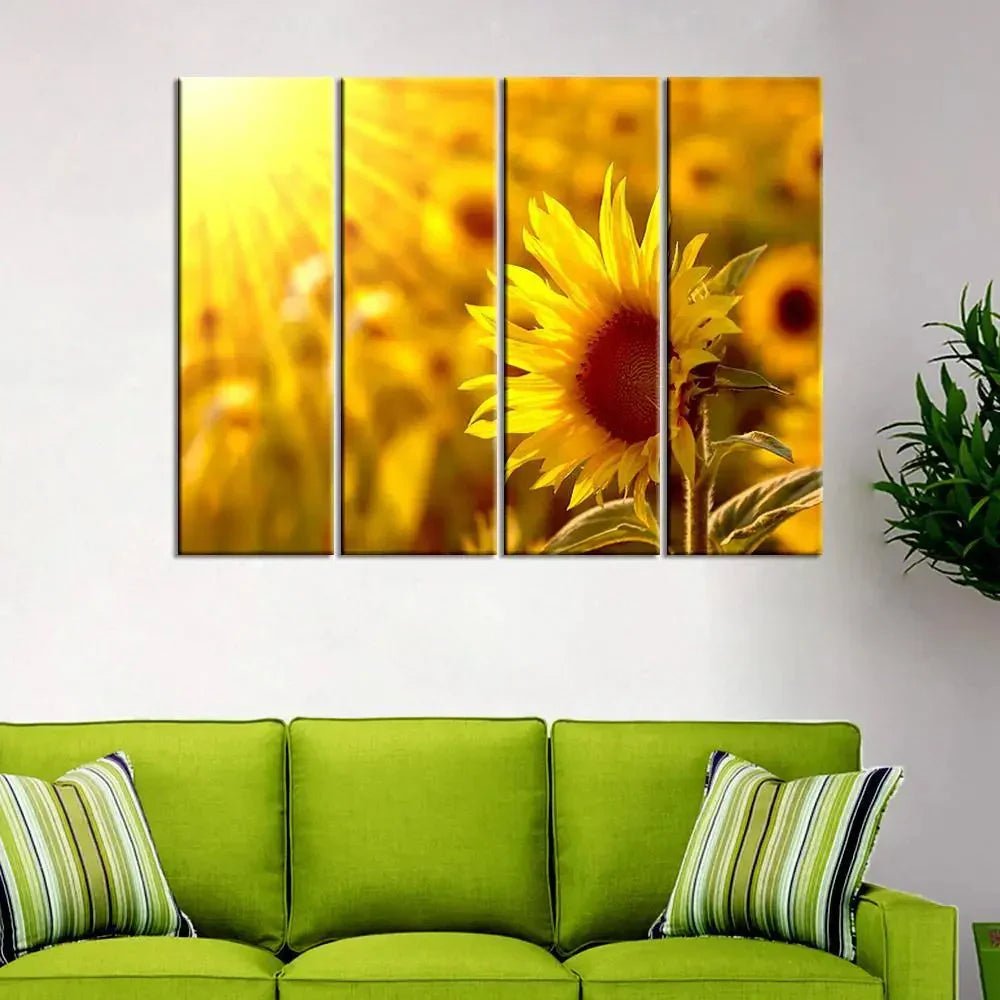 Sunflower Garden Wall Painting 4 Pieces Canvas Printed Painting - All India Decor