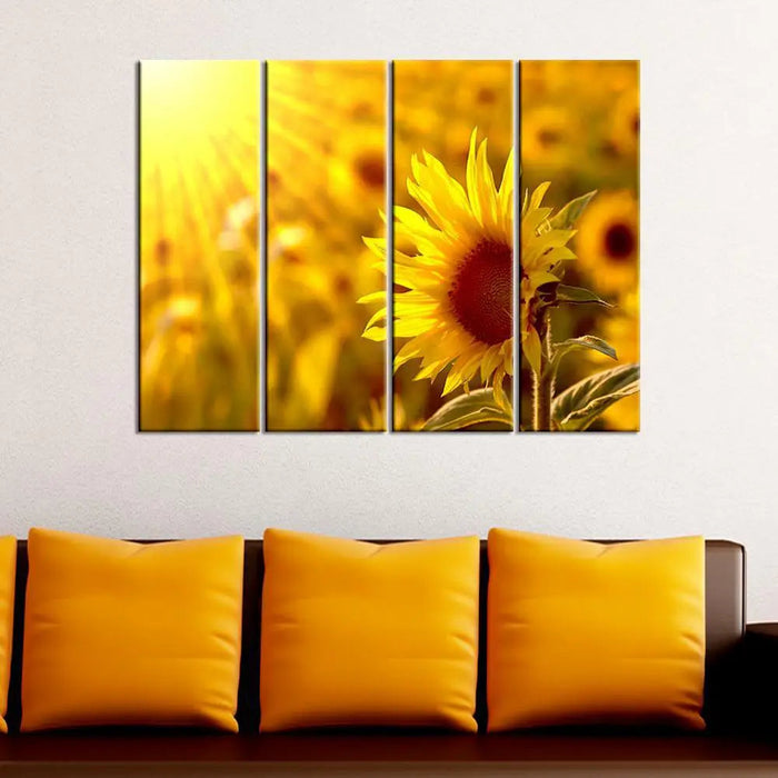 Sunflower Garden Wall Painting 4 Pieces Canvas Printed Painting