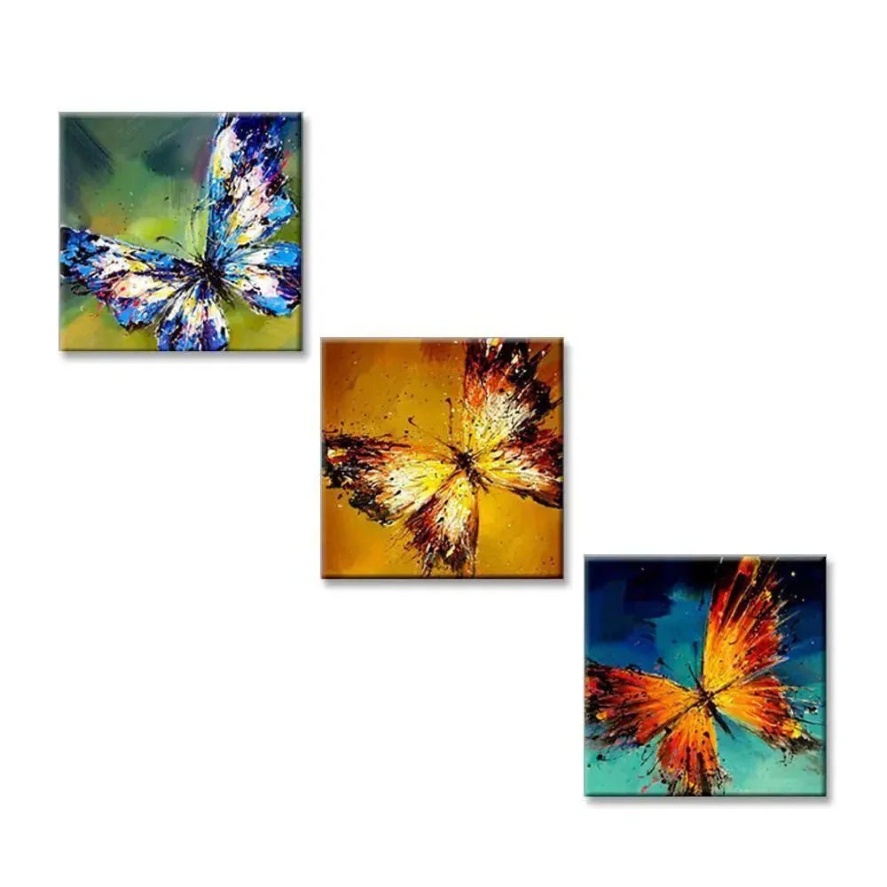 Beautiful Colorful Butterflies Canvas Print 3 Pieces Wall Painting Stretched and Framed on Wood - All India Decor