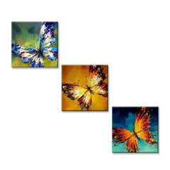 Beautiful Colorful Butterflies Canvas Print 3 Pieces Wall Painting Stretched and Framed on Wood - All India Decor