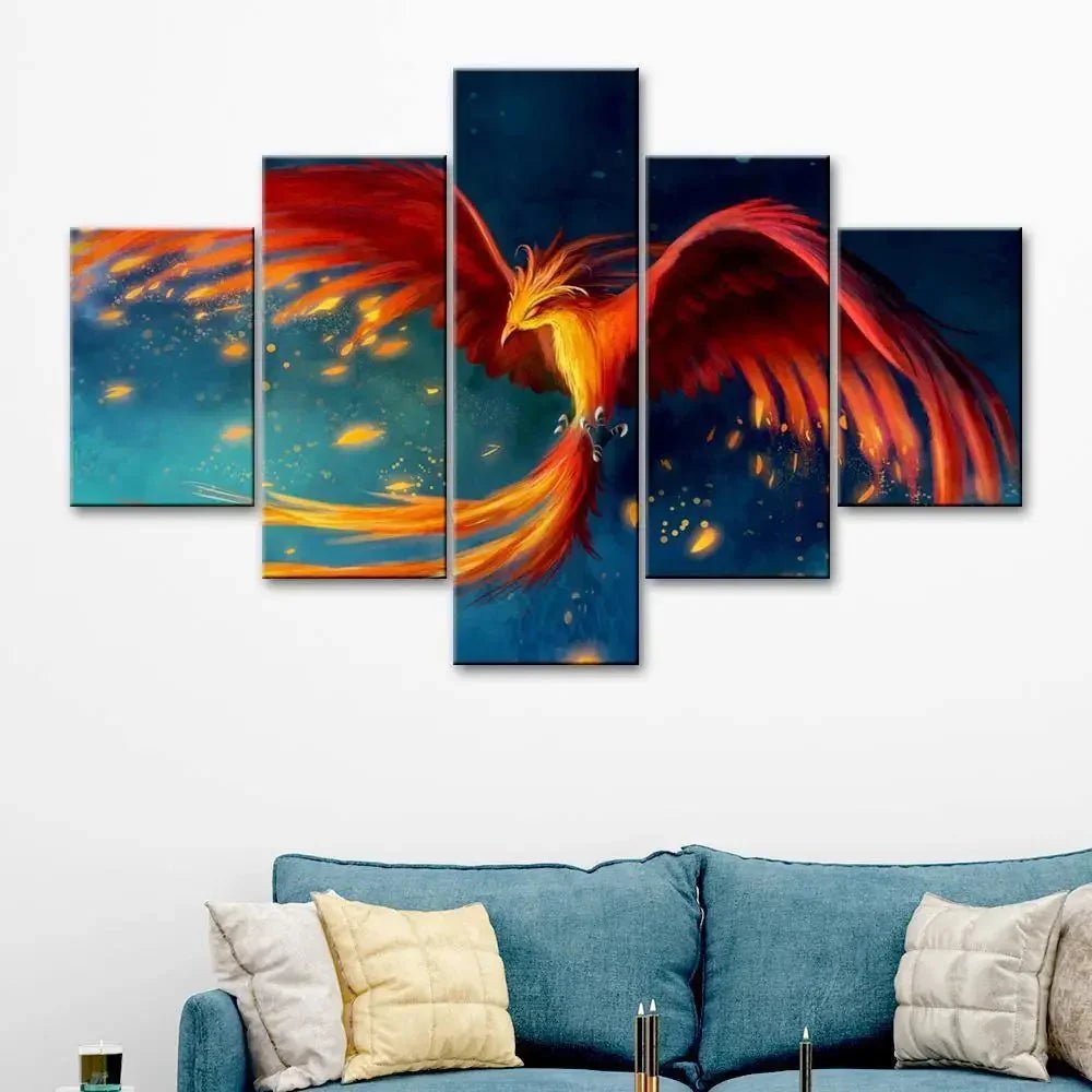 Amazing Phoenix Art 5 Pieces Canvas Print Wall Painting - All India Decor