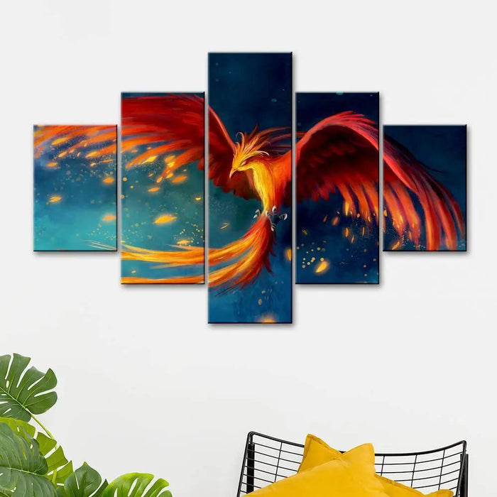 Amazing Phoenix Art  5 Pieces Canvas Print Wall Painting