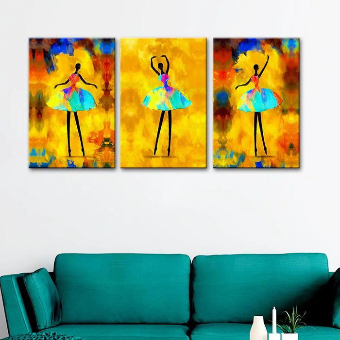 Dancing Ballerina  Wall Art Wooden Framed 3 Pieces Canvas Painting