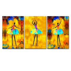 Dancing Ballerina Wall Art Wooden Framed 3 Pieces Canvas Painting - All India Decor