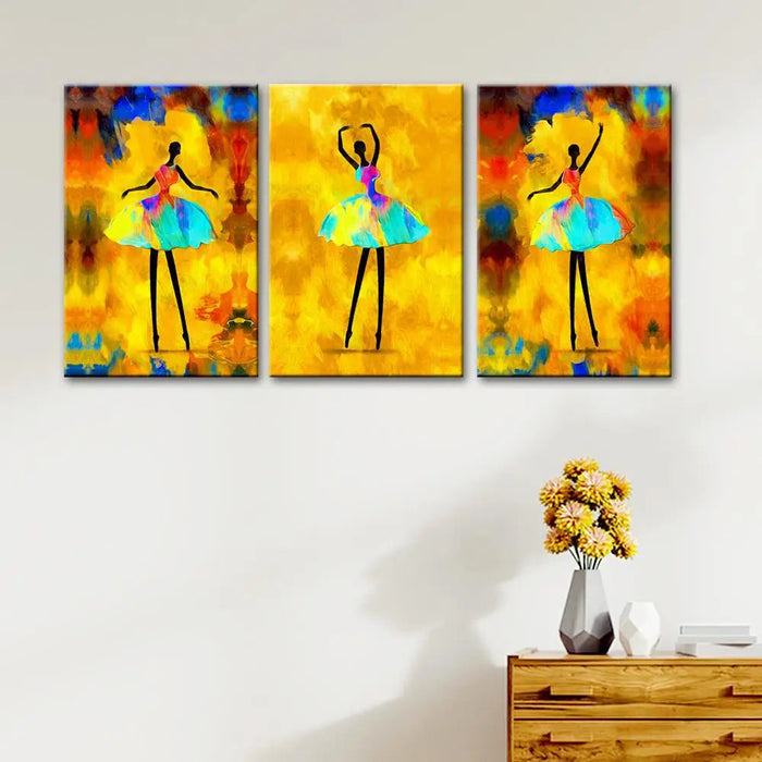 Dancing Ballerina  Wall Art Wooden Framed 3 Pieces Canvas Painting