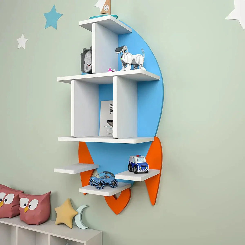 Rocket Shape Kids Wall Storage Shelves - All India Decor