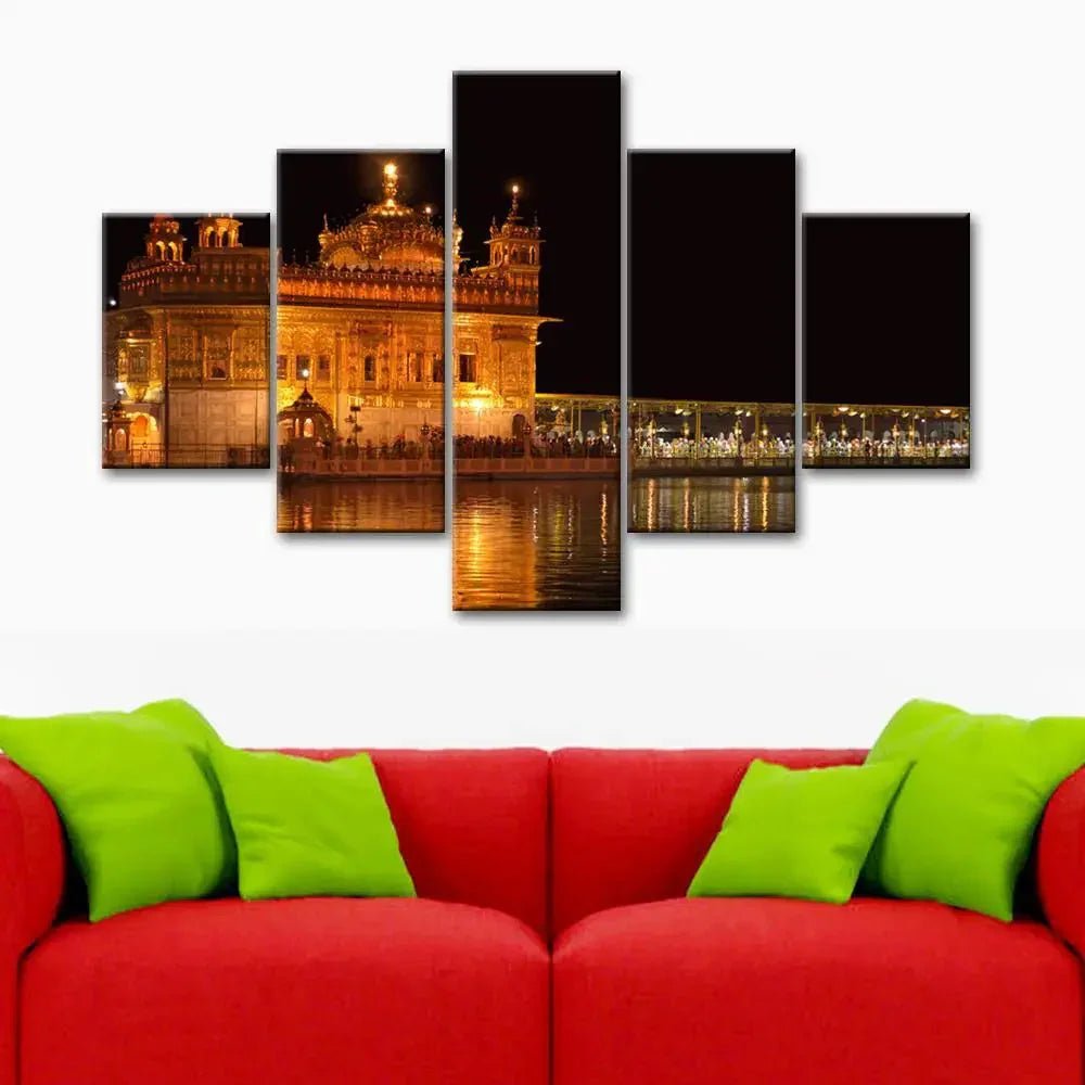 Golden Temple Wooden Framed 5 Pieces Canvas Wall Painting - All India Decor