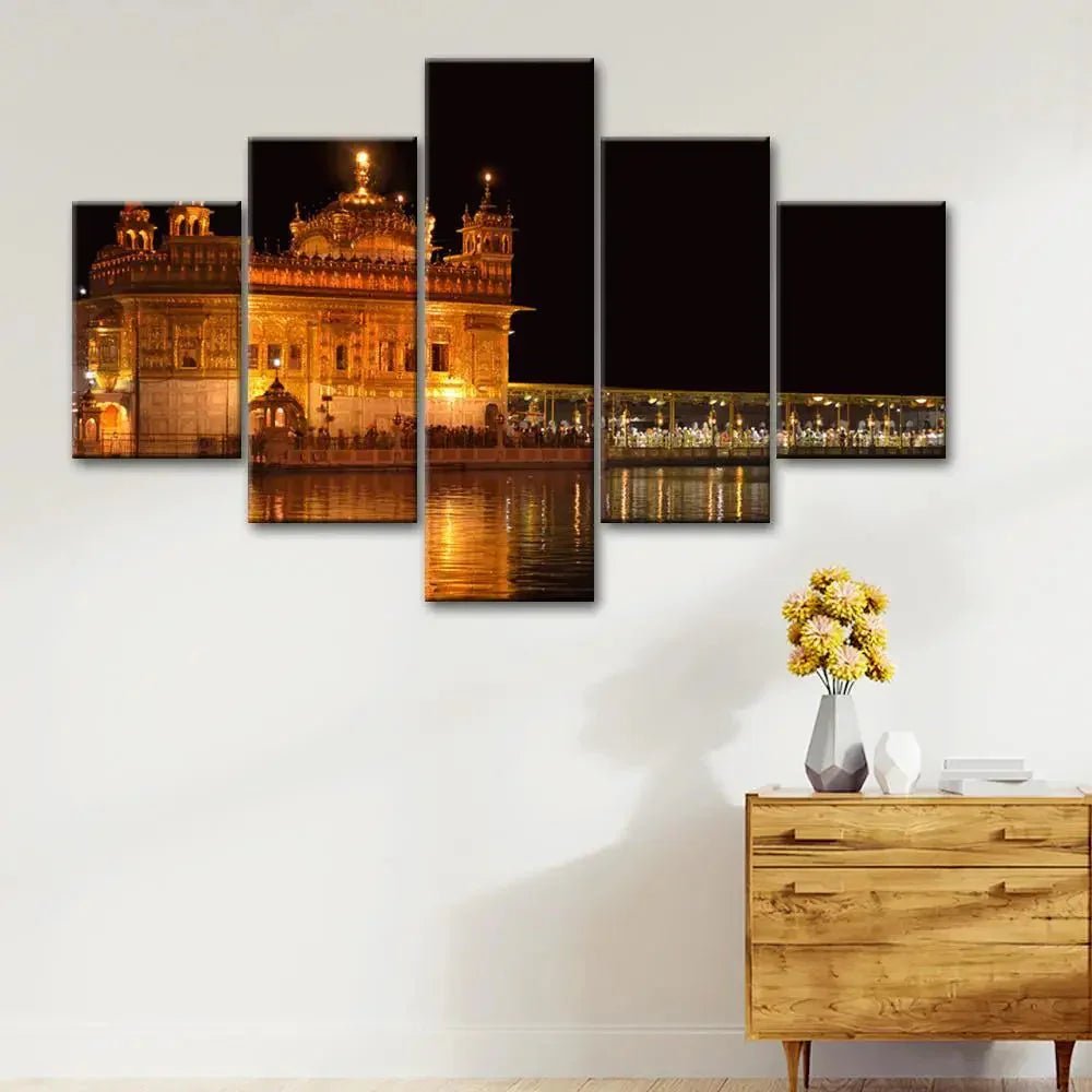 Golden Temple Wooden Framed 5 Pieces Canvas Wall Painting - All India Decor