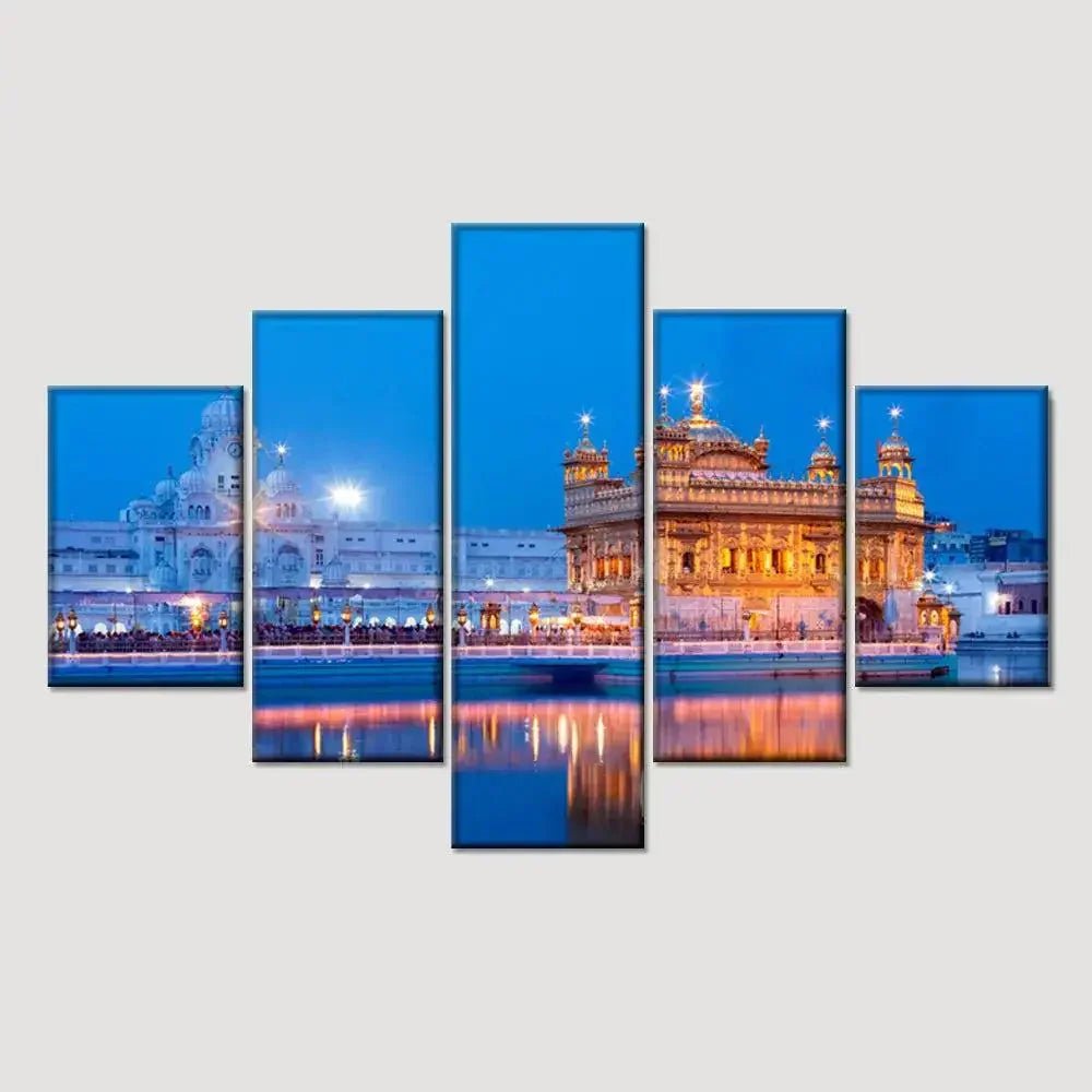 Golden Temple Wooden Framed 5 Pieces Canvas Wall Painting - All India Decor